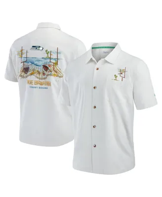 Men's Tommy Bahama White Seattle Seahawks Tide Breaker IslandZone Camp Button-Up Shirt