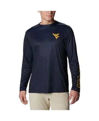 Men's Columbia Navy West Virginia Mountaineers Terminal Shot Omni-Shade Omni-Wick Long Sleeve T-shirt