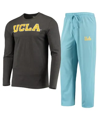 Men's Concepts Sport Light Blue, Heathered Charcoal Distressed Ucla Bruins Meter Long Sleeve T-shirt and Pants Sleep Set