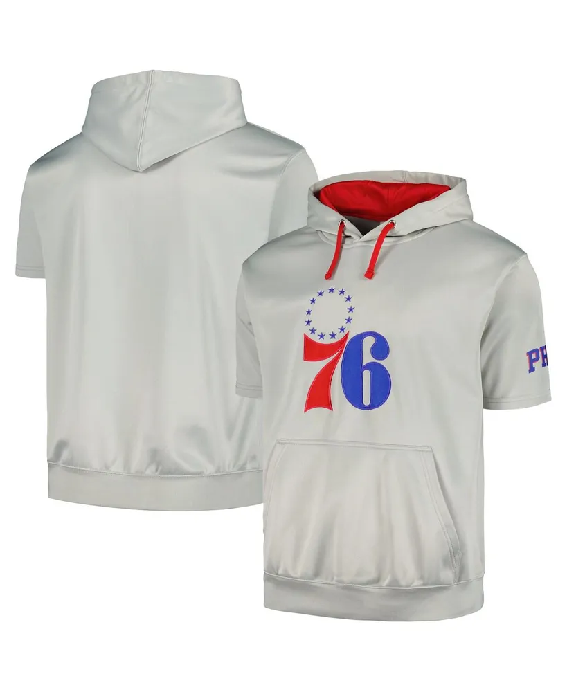 Men's Fanatics Silver, Red Philadelphia 76ers Short Sleeve Pullover Hoodie