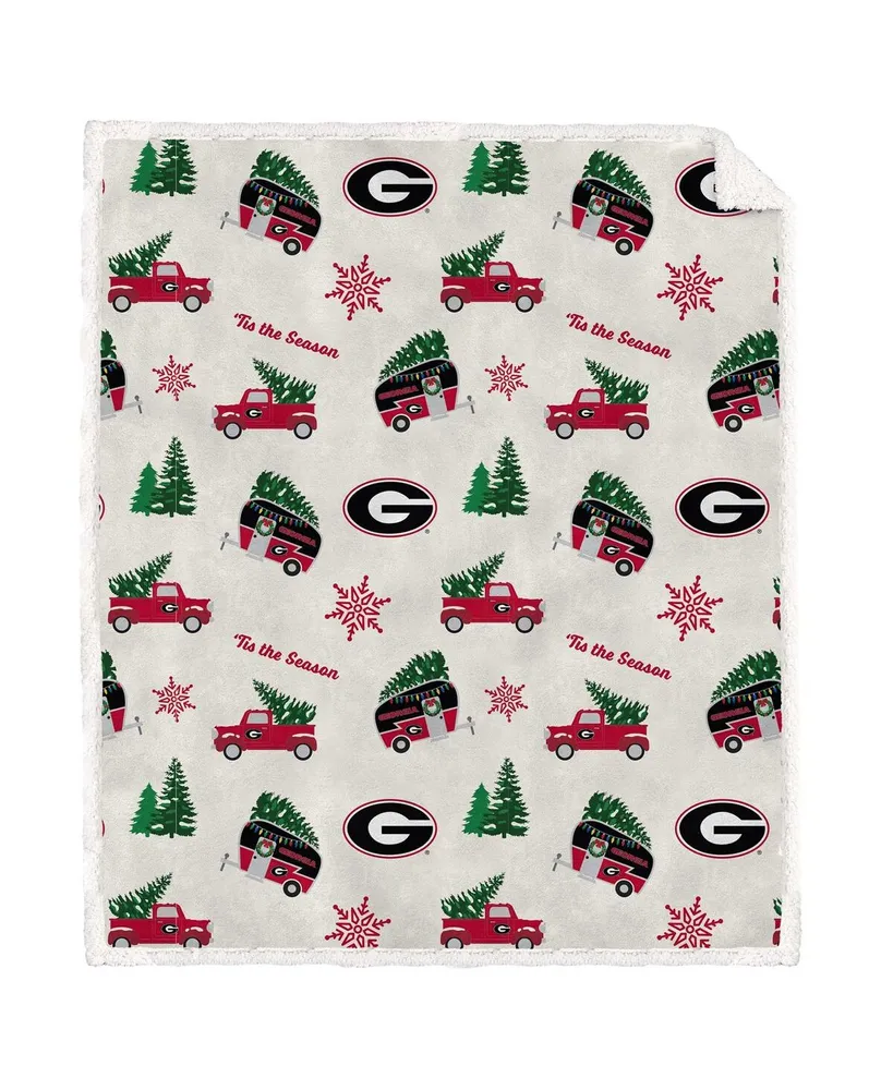 Pegasus Home Fashions Georgia Bulldogs Holiday Truck Repeat 50" x 60" Sherpa Flannel Fleece Blanket