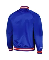 Men's Mitchell & Ness Royal Philadelphia 76ers Hardwood Classics Throwback Wordmark Raglan Full-Snap Jacket