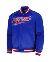 Men's Mitchell & Ness Blue Detroit Pistons Hardwood Classics Throwback Wordmark Raglan Full-Snap Jacket