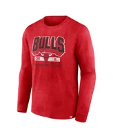 Men's Fanatics Heather Red Distressed Chicago Bulls Front Court Press Snow Wash Long Sleeve T-shirt