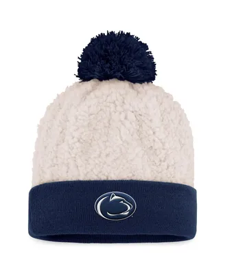 Women's Top of the World Cream Penn State Nittany Lions Grace Sherpa Cuffed Knit Hat with Pom