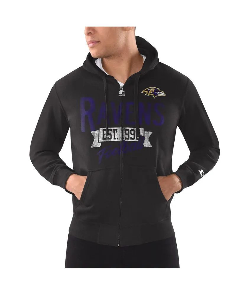 Men's Starter Black Distressed Baltimore Ravens Domestic Post Season Full-Zip Hoodie