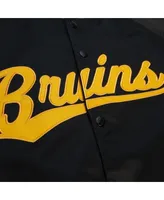 Men's Mitchell & Ness Black Boston Bruins 100th Anniversary Satin Raglan Full-Snap Jacket