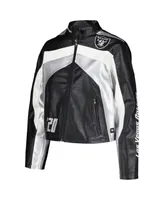 Women's The Wild Collective Black Las Vegas Raiders Faux Leather Full-Zip Racing Jacket
