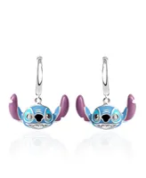 Disney Stitch Silver Plated Enamel Charm Hoop Earrings