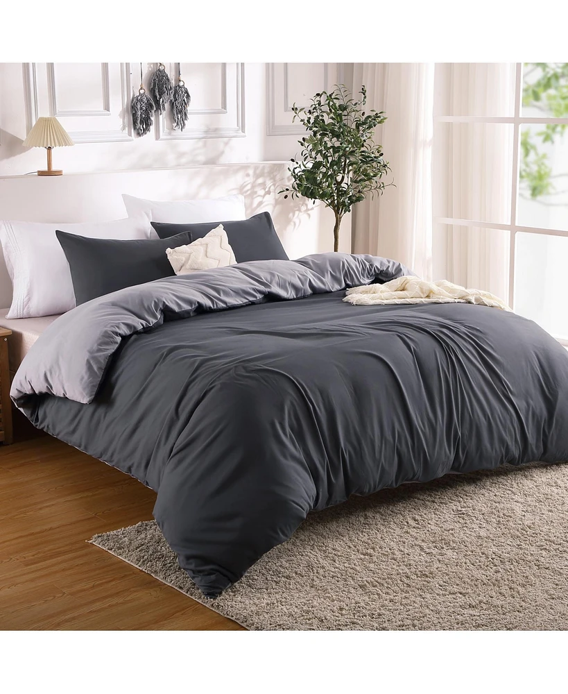 3 Piece Reversible Double Brushed Microfiber Duvet Cover Set