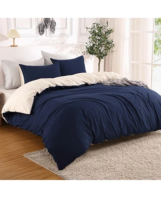 3 Piece Reversible Double Brushed Microfiber Duvet Cover Set