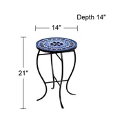 Cobalt Modern Black Metal Round Outdoor Accent Side Tables 14" Wide Set of 2 Light Blue Mosaic Tile Tabletop Gracefully Curved Legs for Spaces Porch P