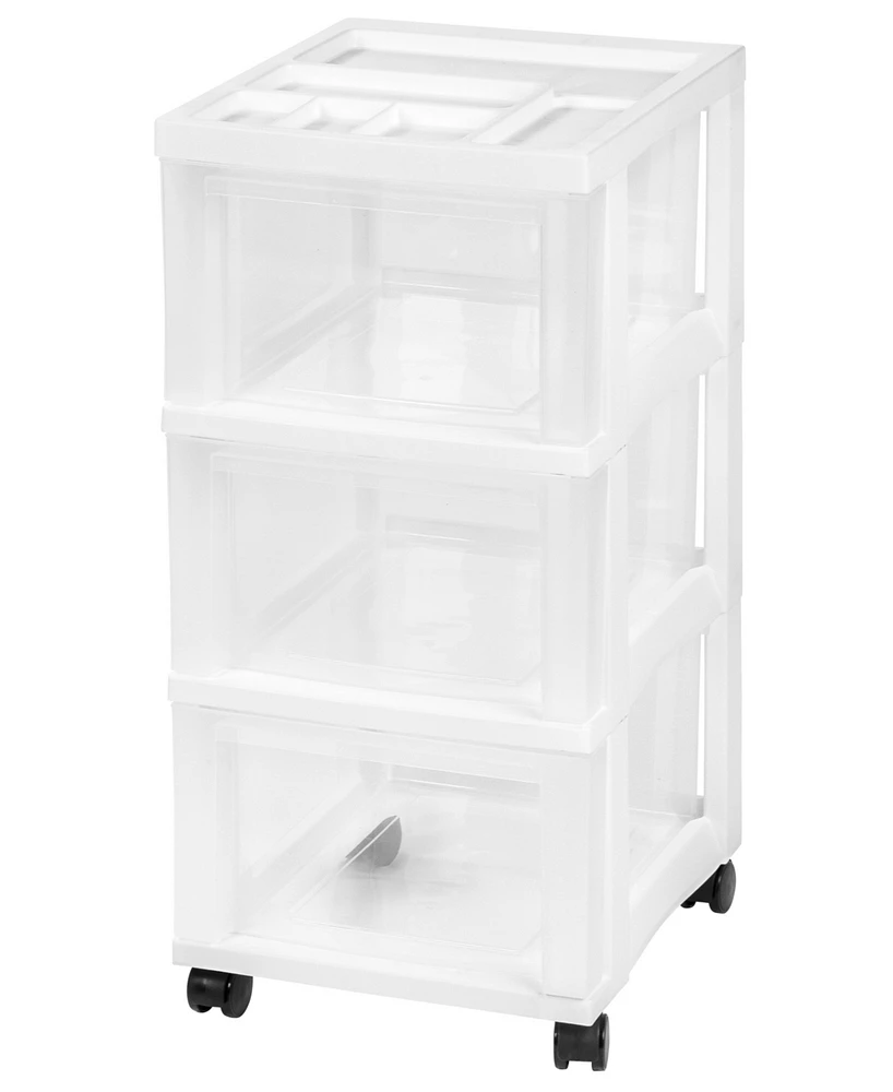 Iris Usa 3 Drawer Rolling Storage Cart with Organizer Top, White