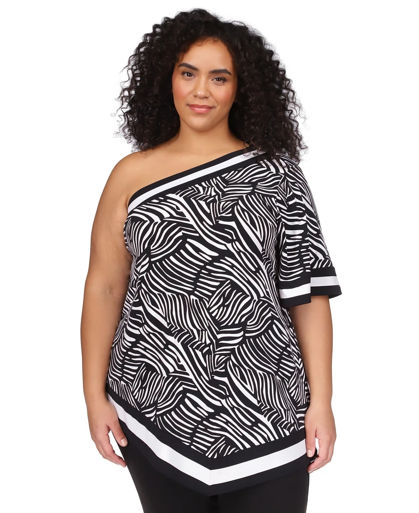 Michael Kors Plus Zebra Border-Print One-Shoulder Top