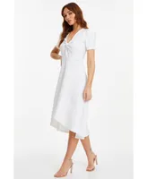 Quiz Women's Jacquard Midi Dip Hem Dress With Knot Bust Detail