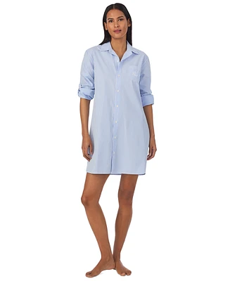 Lauren Ralph Women's Long-Sleeve Roll-Tab His Shirt Sleepshirt