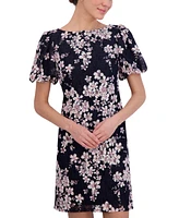 Jessica Howard Petite Printed Puff-Sleeve Lace Sheath Dress