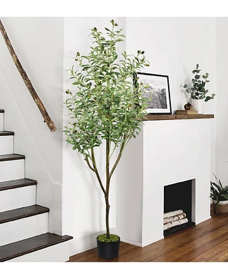 6ft Artificial Olive Tree with Woven Seagrass Plant Basket