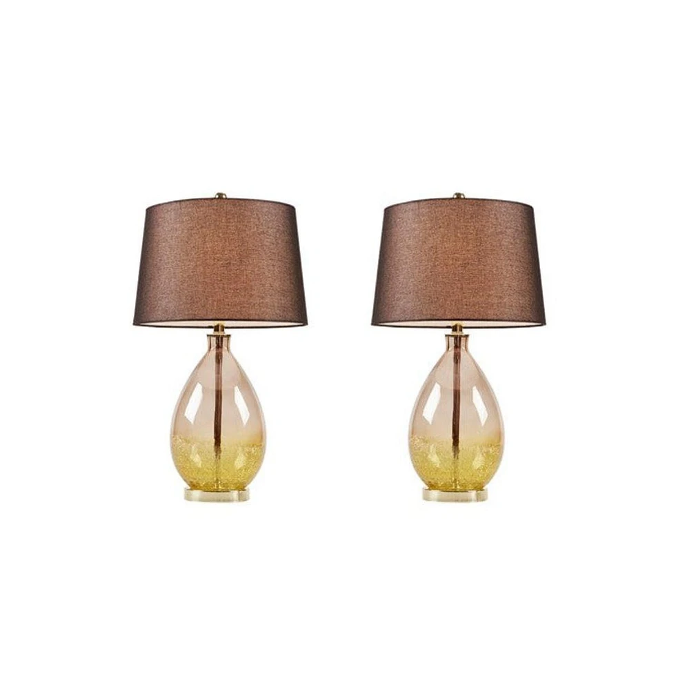 Home Outfitters Gold Glass Table Lamp - 2Pc Set , Great for Bedroom, Living Room, Transitional