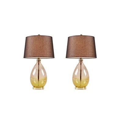 Home Outfitters Gold Glass Table Lamp - 2Pc Set , Great for Bedroom, Living Room, Transitional