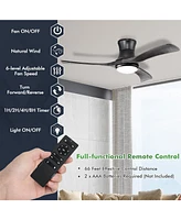 52 Inch Flush Mount Ceiling Fan with Led Light-Black