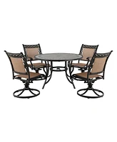 Mondawe 5-Piece Aluminum Outdoor Patio Dining Set with Swivel Armchairs, Brown