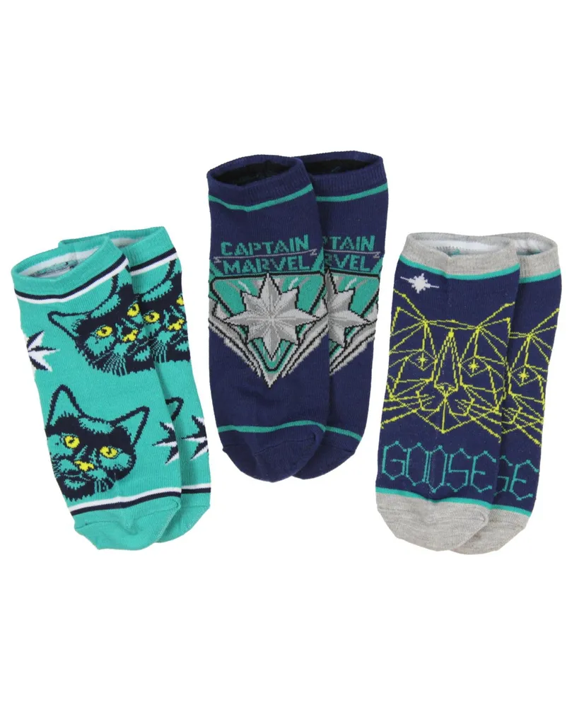 Marvel Captain Marvel Adult Unisex Goose The Cat Kree Colors 3 Pack Mix and  Match No Show Ankle Socks