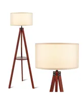 Tripod Floor Lamp Wood Standing Lamp With Flaxen Lamp Shade And E26 Lamp Base - Brown