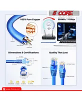 5 Core Cat 6 Ethernet Cable • 3 ft 10Gbps Network Patch Cord • High Speed RJ45 Internet Lan Cable Et 3FT Blu