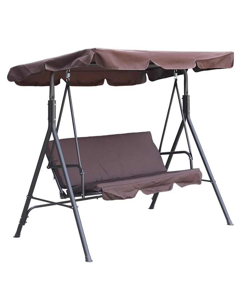Mondawe Three Person Porch Swing Bench with Adjustable Canopy & Removable Seat Cushion