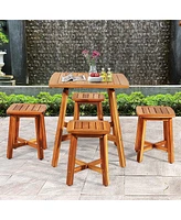 5 Pieces Wood Patio Dining Set with Square Table and 4 Stools