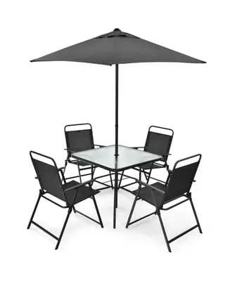 6 Pieces Patio Dining Set with Umbrella-Grey
