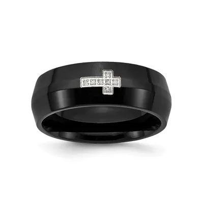 Chisel Stainless Steel Black Ip-plated Cubic Zirconia Cross Band Ring