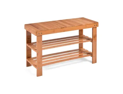 3 Tier Bamboo Bench Storage Shoe Rack For Entryway