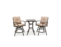 3 Pieces Patio Swivel Bar Table Set with Removable Cushions and Rustproof Metal Frame