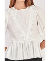 Women's Embroidered Blouse with Scalloped Hem