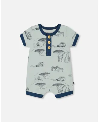 Baby Boy Organic Cotton Romper With Printed Jungle