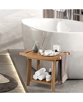 Waterproof Bath Stool with Curved Seat and Storage Shelf