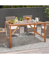 67 Inch Patio Rectangle Acacia Wood Dining Table with Umbrella Hole