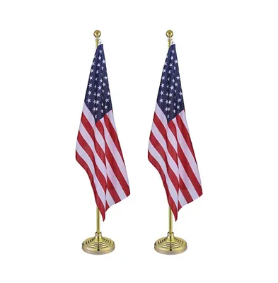 Yescom 2 Pack 6 Ft Telescoping Flag Pole Kit Gold Ball Finial 3x5 Ft Embroidered Stars Us Flag Indoor