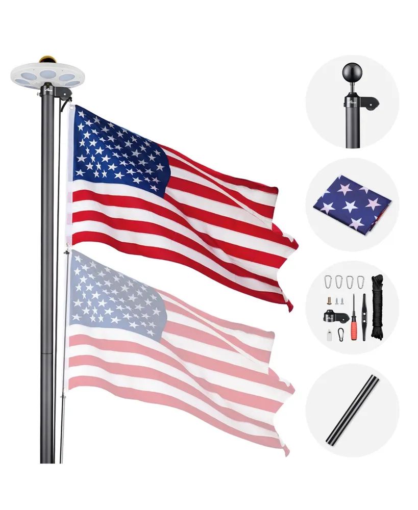 Ft Sectional Aluminum Flag Pole Kit with Led Solar Light Us Flag Outdoor