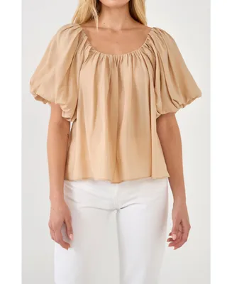 endless rose Women's Pleated Puff Sleeve Top