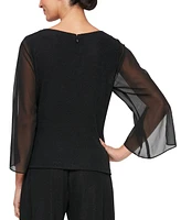 Alex Evenings Women's Metallic-Knit Split-Sleeve Blouse