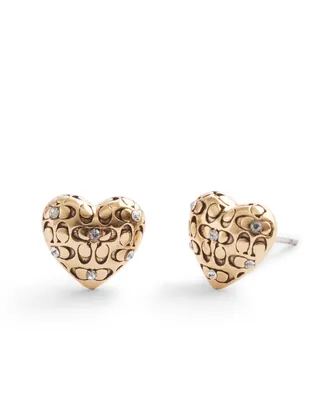 Coach Faux Stone Signature Quilted Heart Stud Earrings