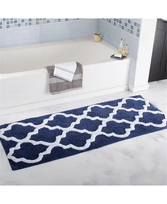 Lavish Home 24 x 60 in. 100 Percent Cotton Trellis Bathroom Mat - Navy