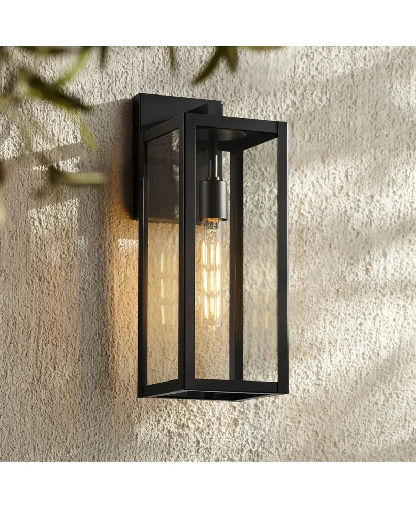 Titan Modern Industrial Outdoor Wall Light Fixture Mystic Black Metal 17" Clear Glass Damp Rated for Exterior House Porch Patio Outside Deck Garage Ya