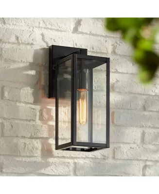 Titan Modern Outdoor Wall Light Fixture Mystic Black 14 1/4" Clear Glass Panel for Exterior Barn Deck House Porch Yard Patio Outside Garage Front Door