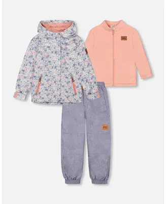 Baby Girl Printed 3 In 1 Mid Season Set Watercolor Flowers And Grey - Infant