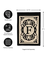 Evergreen Flag Cambridge Chic Letter F Monogram Applique Garden Flag - 12.5" Wide x 18" High