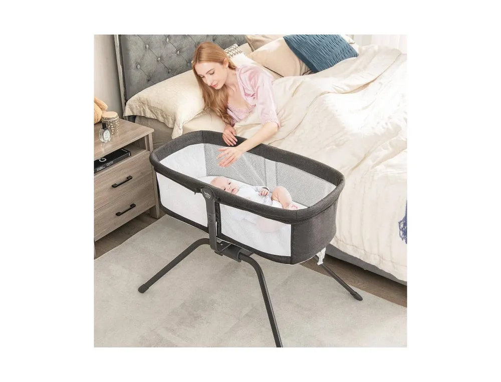 Portable Folding Bedside Sleeper with Mattress and Carry Bag-Grey & White